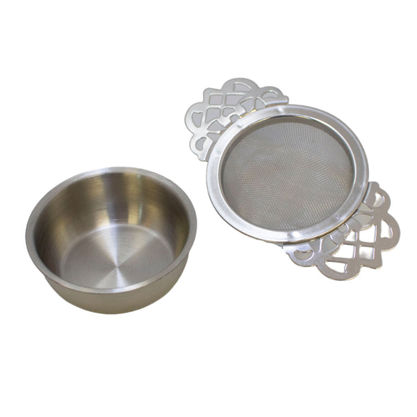 Stainless steel Rosebud Tea Strainer and drip catcher