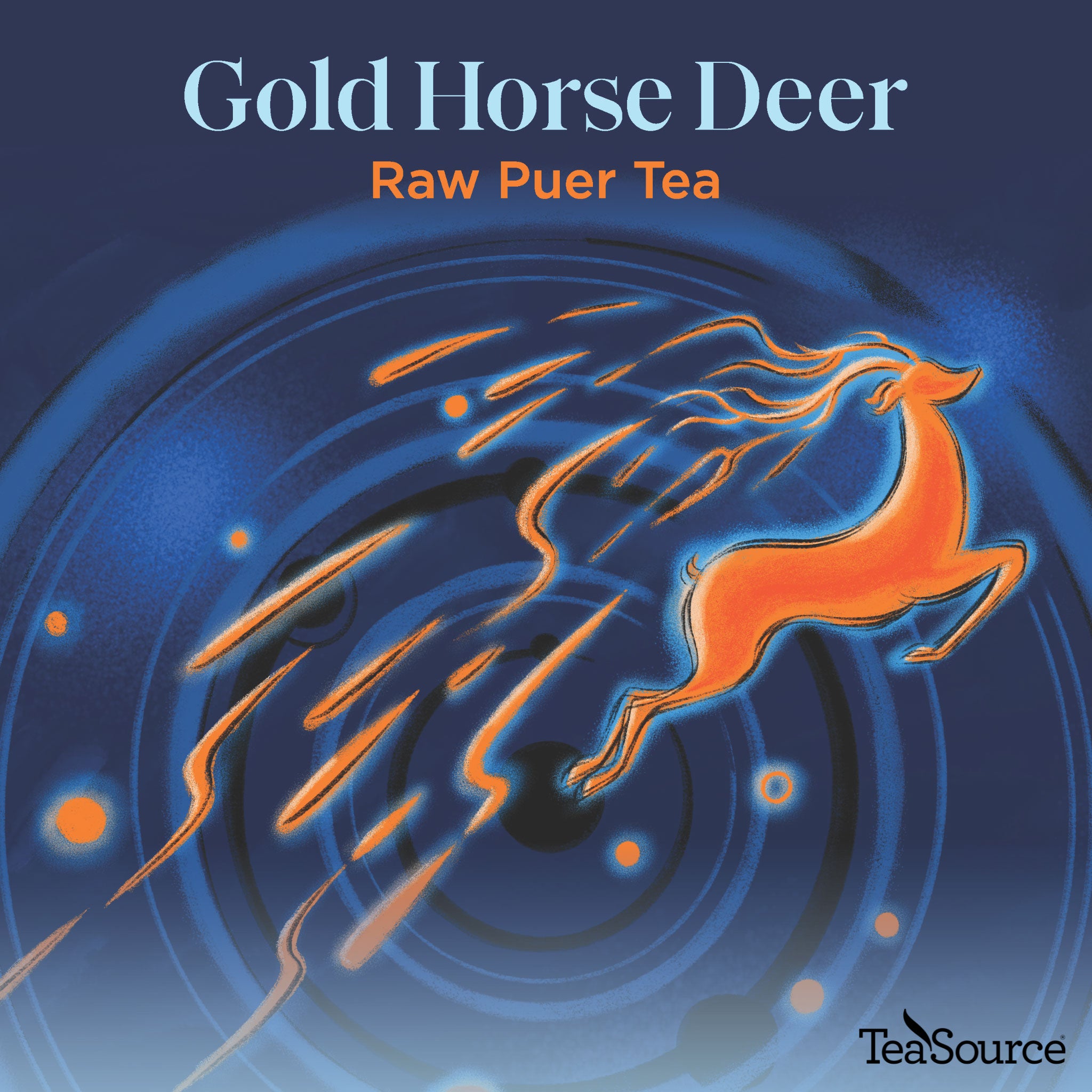 Gold Horse Deer raw puer tea artwork