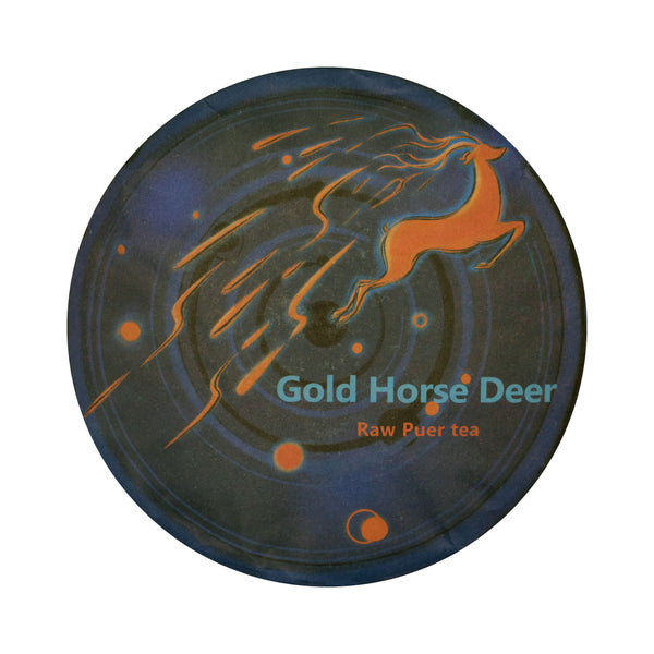 Gold Horse Deer raw puer cake wrapper artwork
